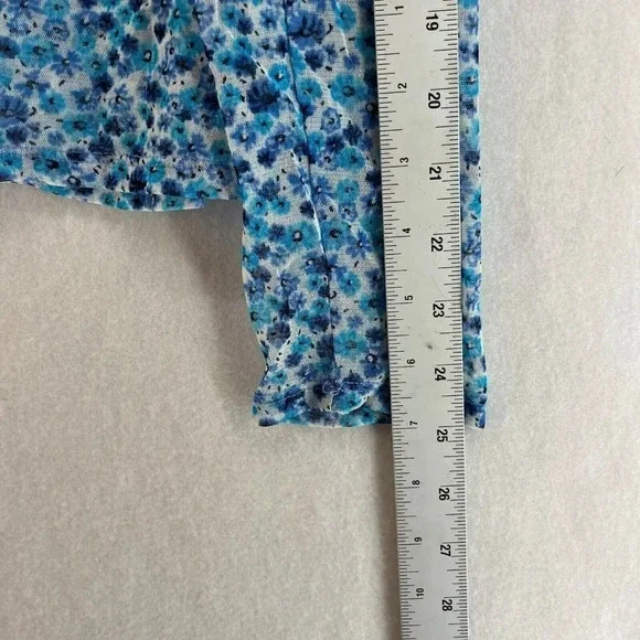 New York & Company Blouse Womens XL Blue Floral Button-Up Round Neck Long Sleeve - Picture 5 of 11